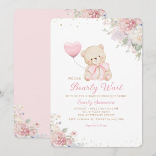 Boho Teddy Bear Flicka Rosa Nästan Väntar Bebis Bj Inbjudningar