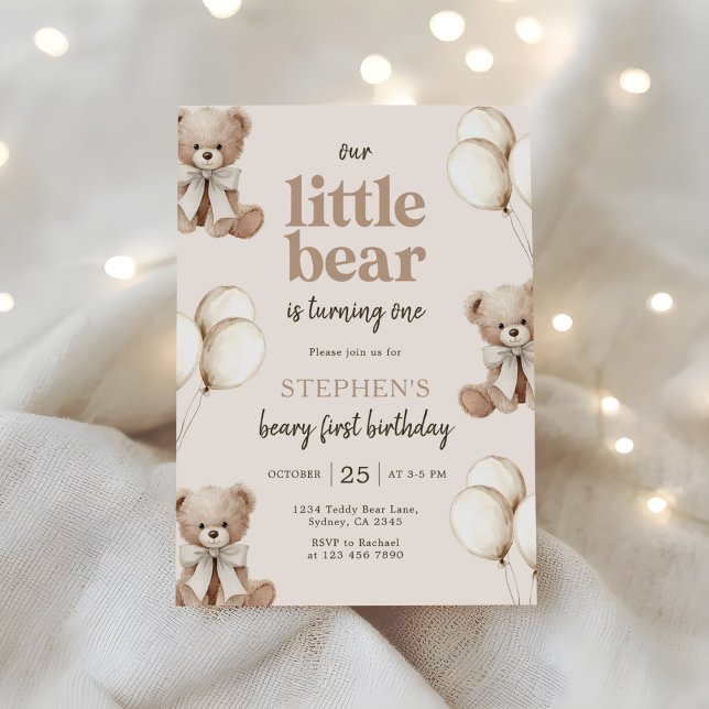 Boho Teddy Bear Mycket Första 1:a Födelsedagsfest Inbjudningar (Skapare uppladdad)