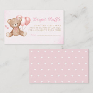 Boho Teddy Bear Rosa Baby Shower Blöjor Lotteri Tilläggskort