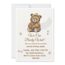 Boho Teddy Bear "Vi kan knappt vänta" Baby Shower.