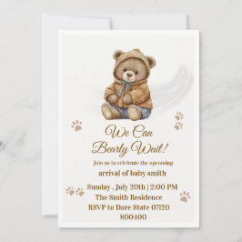 Boho Teddy Bear "Vi kan knappt vänta" Baby Shower. Inbjudningar
