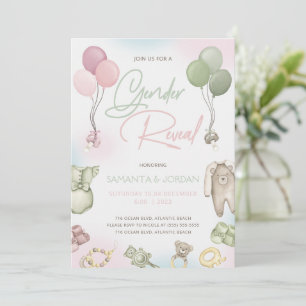 Boho Teddy Gender Reveal Card Inbjudningar