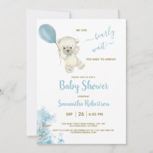 Boho Teddy Polar Bear Blue Balloon Boy Shower Inbjudningar
