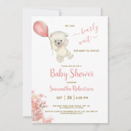 Boho Teddy Polar Bear Rosa Balloon Baby Shower Inbjudningar