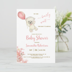 Boho Teddy Polar Bear Rosa Balloon Baby Shower Inbjudningar
