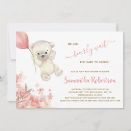 Boho Teddy Polar Bear Rosa Pampa Grass Baby Shower Inbjudningar