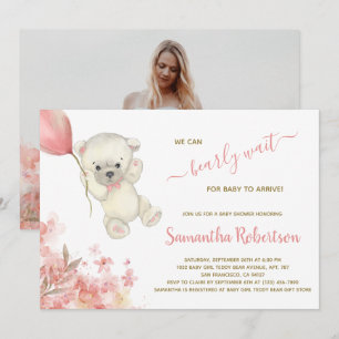 Boho Teddy Polar Bear Rosa Pampa Grass Baby Shower Inbjudningar