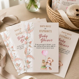 Boho Teddybjörn Baby Shower Blöja Lotteri Tilläggskort