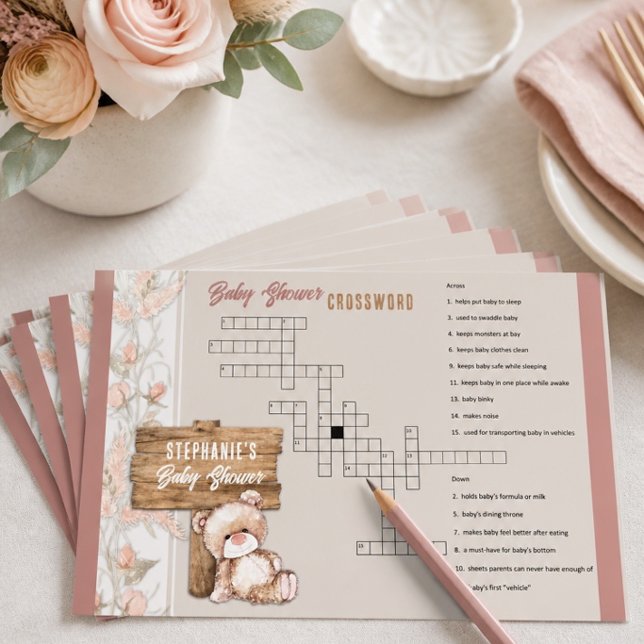 Boho Teddybjörn Baby Shower Korsordsspel Brevpapper (Skapare uppladdad)
