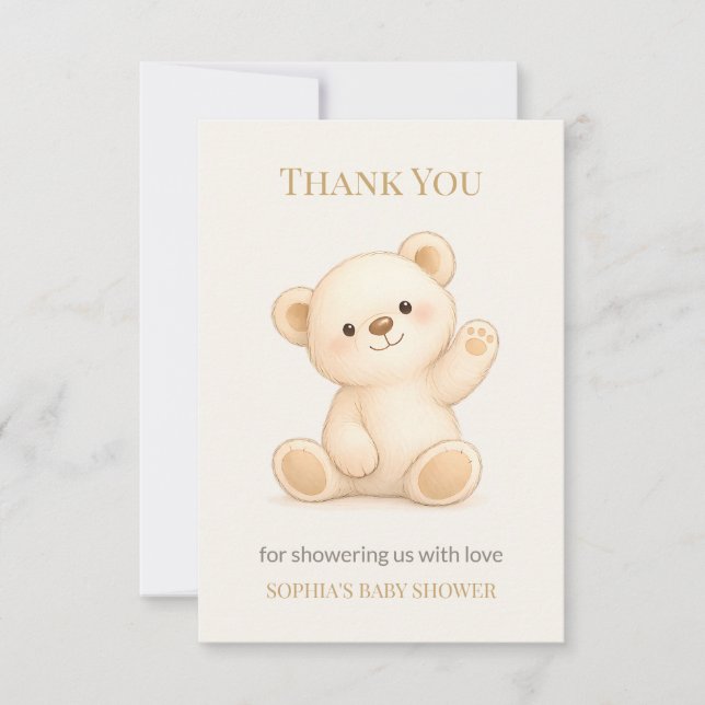 Boho Teddybjörn Babyshower Tack Kort (Framsida)