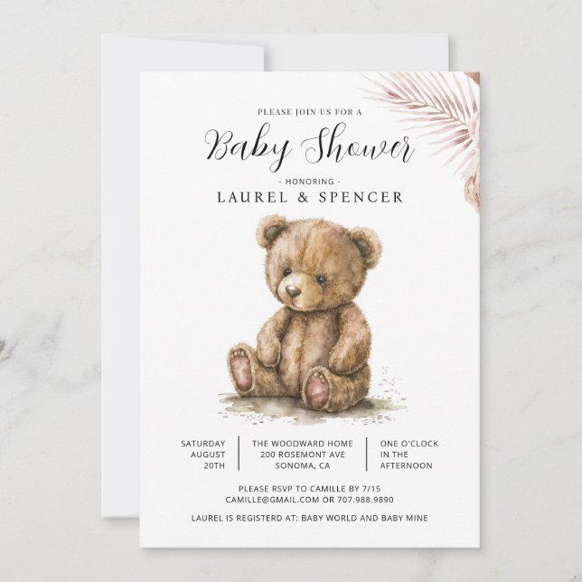 Boho Teddybjörn Bebis Bjudning Inbjudningar (Framsida)