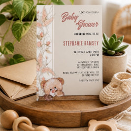 Boho Teddybjörn Bebis Shower Inbjudan