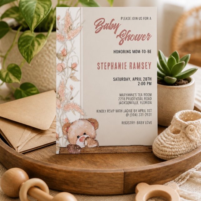 Boho Teddybjörn Bebis Shower Inbjudan (Skapare uppladdad)