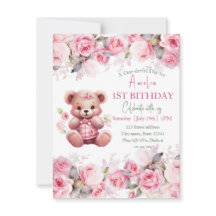 Boho Teddybjörn Flicka Rosa Björn Blommig Födelsed