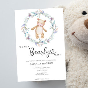 Boho Teddybjörn Flicka Rosa Nästan Vänta Bebis Bju Inbjudningar