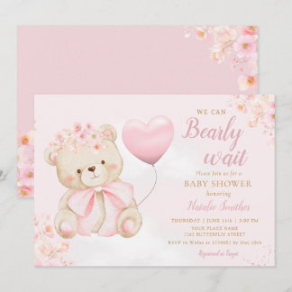 Boho Teddybjörn Flicka Rosa Nästan Väntar Bebis fi Inbjudningar