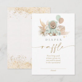 Boho Teddybjörn Grön Baby Shower Blöja Lotteri Tilläggskort