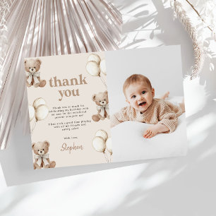 Boho Teddybjörn Mycket Första Födelsedagsfoto Tack Kort