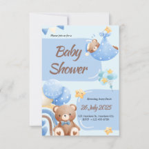 Boho Teddybjörn Pojke Blå Bebis Bebis Shower Inbju