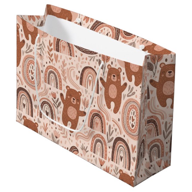 Boho Teddybjörn Regnbåge Brun Beige Rosafärgad (Framsidan Vinklad)