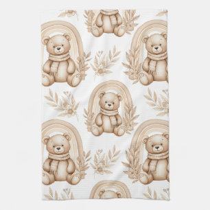 Boho Teddybjörn Regnbåge Neutral Blomma Kökshandduk