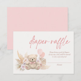 Boho Teddybjörn Rosa Baby Shower Blöja Lotteri Tilläggskort