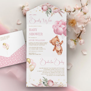 Boho Teddybjörn Rosa Ballonger Blommig Bebisdopp