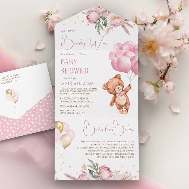 Boho Teddybjörn Rosa Ballonger Blommig Bebisdopp (Skapare uppladdad)
