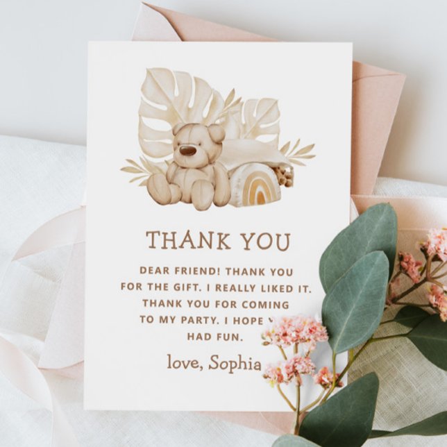 Boho Teddybjörn | Söt Mjuk Barnkalas Tack Kort (Skapare uppladdad)