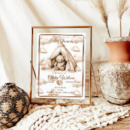 Boho Teddybjörn Tema Baby Shower Inbjudan