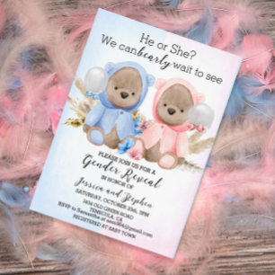 Boho Teddybjörnar Rosa Blå Köns Avslöjande Inbjudningar