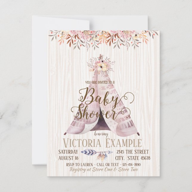 Boho TeePee Baby Shower-inbjudningar Inbjudningar (Framsida)