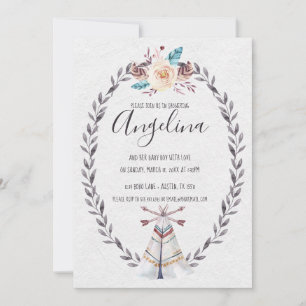 Boho Teepee Baby Shower Watercolor Pilar Inbjudan