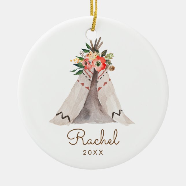 Boho Teepee Flicka jul Ornament (Framsidan)