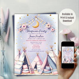 Boho Teepee Girly Sleepover Slumber Party Inbjudningar