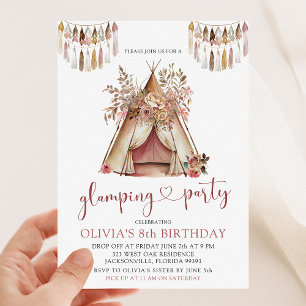 Boho Teepee Glamping Födelsedagsfest inbjudan