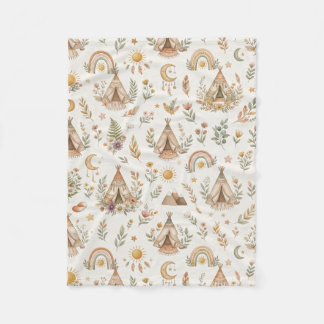 Boho Teepee och Woodland Rainbow Neutral Bebis Fleecefilt