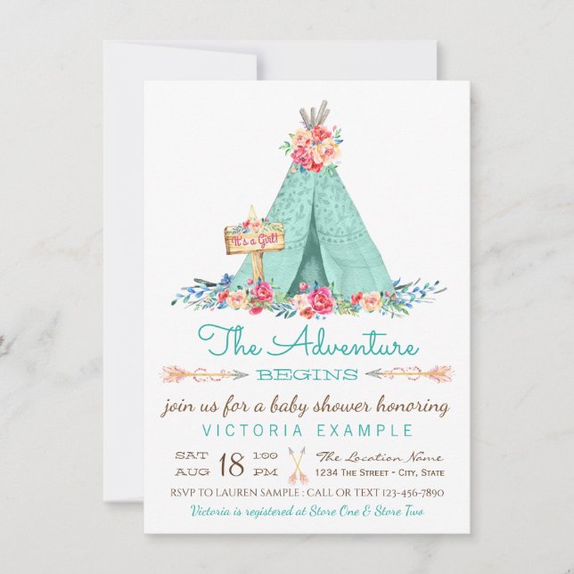 Boho TeePee Rustika Flickbabykalasinbjudningar Inbjudningar (Framsida)