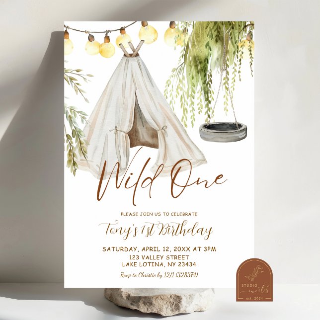 Boho Teepee Vild en Boy First Birthday Inbjudningar (Skapare uppladdad)