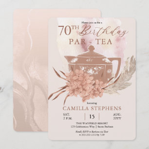 Boho Tekanna Hydrangeas Pampas 70:e Födelsedagsfes Inbjudningar