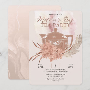 Boho Tekanna Hydrangeas Pampas Mors dag Tea Inv Inbjudningar