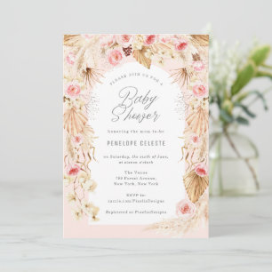 Boho temade duschen flicka med rosa blommigt Arch Inbjudningar