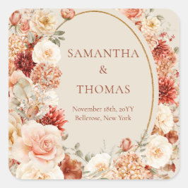 Boho teracotta burgundy blommigt eucalyptus-dekal fyrkantigt klistermärke