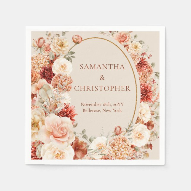 Boho teracotta burgundy blommigt eucalyptus napkin pappersservett (Framsidan)