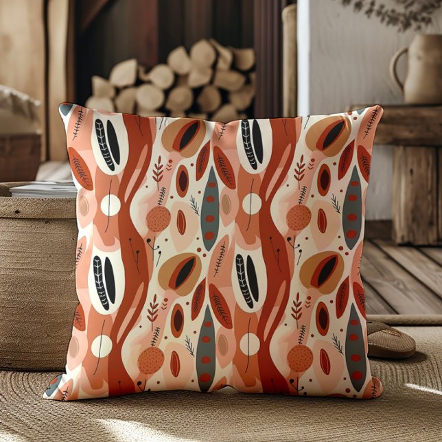 Boho Terra Cotta Abstrakt Warm Earth Tones Kudde (Terra cotta boho abstract decorator pillow)