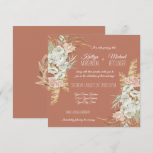 BOHO Terra Cotta Orchid Blommigt Pampas Handflatan Inbjudningar