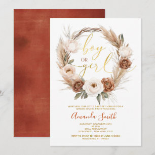 Boho Terracota Flowers Boy eller Girl Gender Revea Inbjudningar