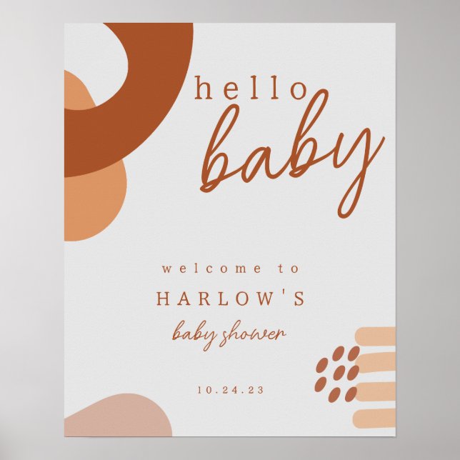 Boho Terracotta Abstrakt Hej Baby Shower Välkommen Poster (Framsidan)