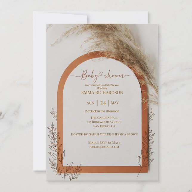 Boho Terracotta Arch Pampas Grass Baby Shower Inbjudningar (Framsida)