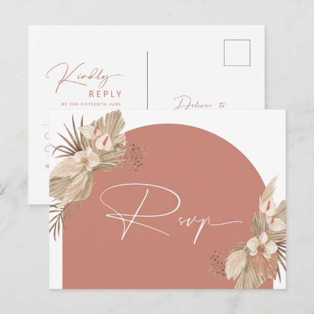 Boho Terracotta Arch Pampas Grass Detail-utrymme Vykort (Fram/baksida)